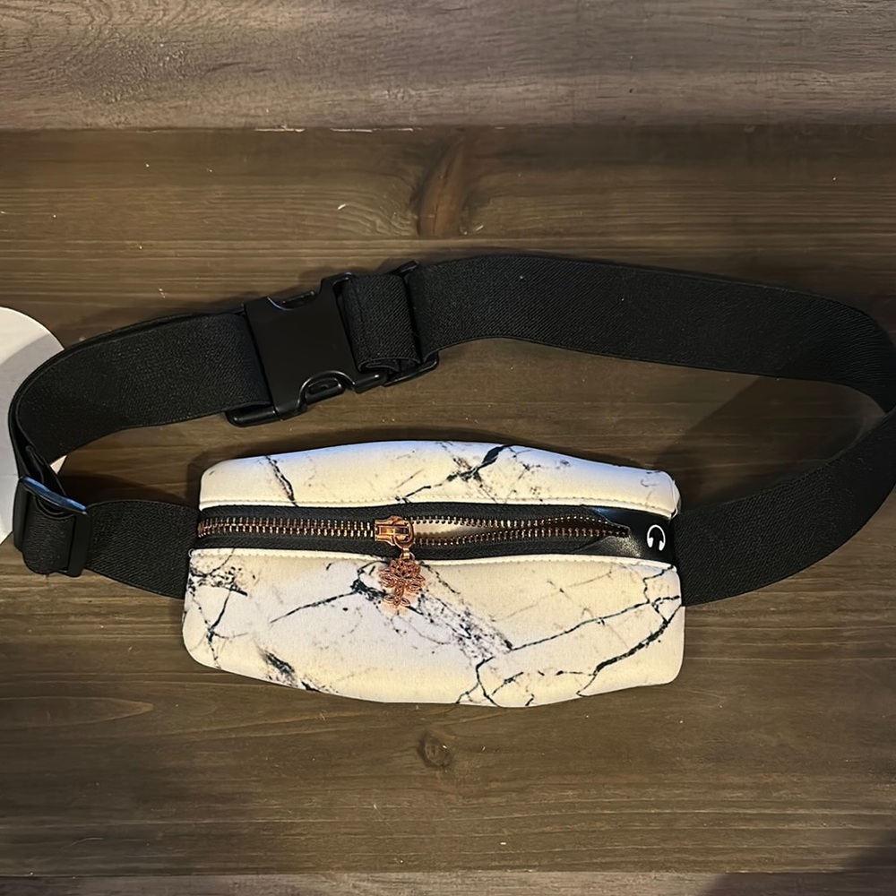 Cream and Black Marble Belt Bag with Adjustable Strap